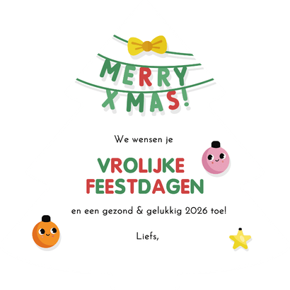 Lieve kerstkaart voor kinderen kerstboom met oogjes Achterkant