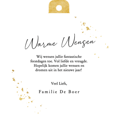 Luxe kerstkaart kerstbal marmer jaartal zwart en groen Achterkant