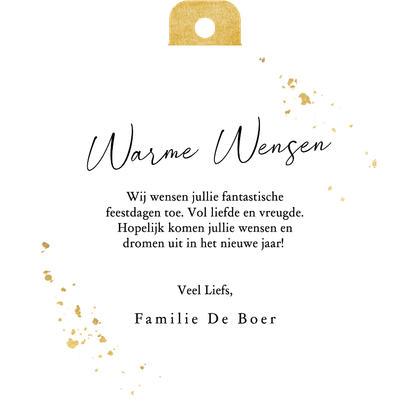 Luxe kerstkaart kerstbal marmer jaartal zwart en groen Achterkant