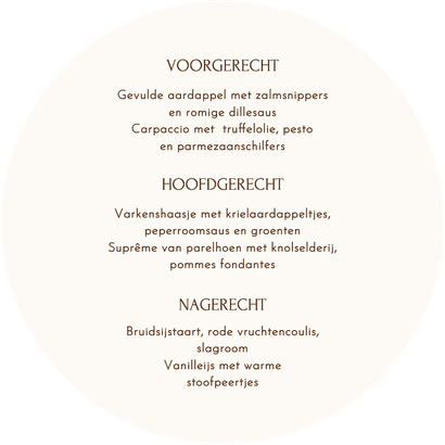 Menukaart bruiloft vorm van bord cirkelvorm Achterkant