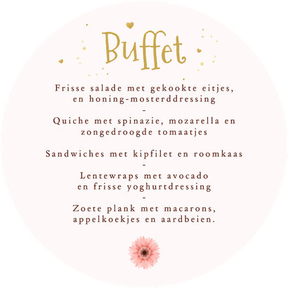 Menukaart cirkel Communie lentefeest gerbera bloemen kleuren Achterkant