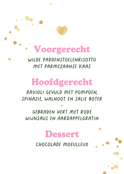Menukaart hip streepjes kerst diner hartjes goud Achterkant