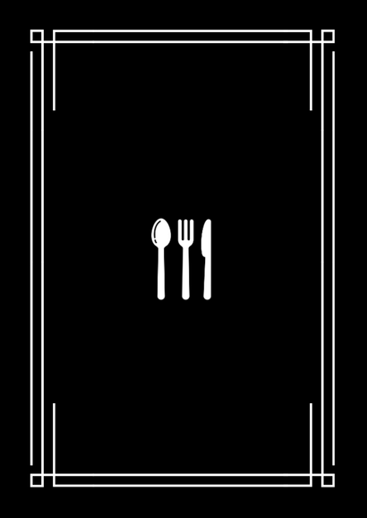 Menukaart voor het kerstdiner in filmposter Art-deco stijl Achterkant