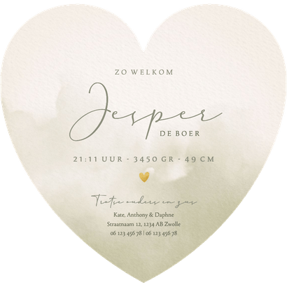  Minimalistisch geboortekaartje jongen groene waterverf Achterkant