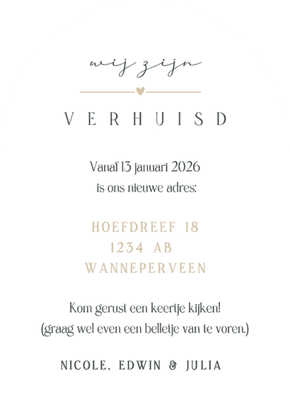 Minimalistische verhuiskaart boogvorm met foto Achterkant