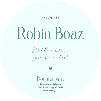 Modern rond geboortekaartje palmbomen groen Achterkant