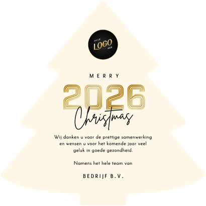 Moderne kerstboom kaart zakelijk 2026 futuristisch Achterkant