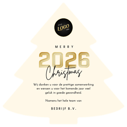 Moderne kerstboom kaart zakelijk 2026 futuristisch Achterkant