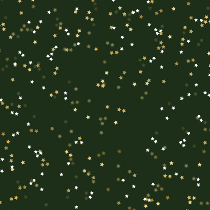 Moderne kerstkaart groen jaartal goud logo sterrenconfetti  Achterkant