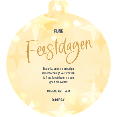 Moderne zakelijke kerstkaart in kerstbalvorm met sterren Achterkant
