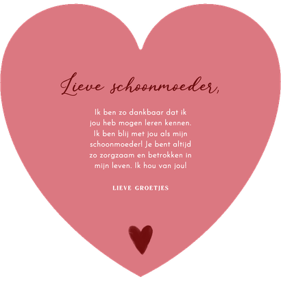 Moederdagkaart hart roze hartjes liefste schoonmoeder Achterkant