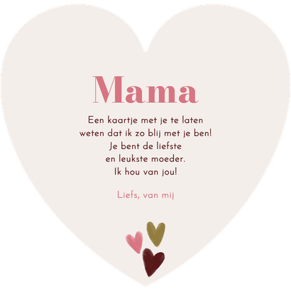 Moederdagkaart hartvorm gekleurde harten liefste mama Achterkant