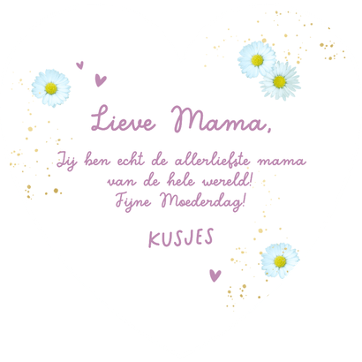 Moederdagkaartje bloemenhartje foto 'Mama is lief' Achterkant