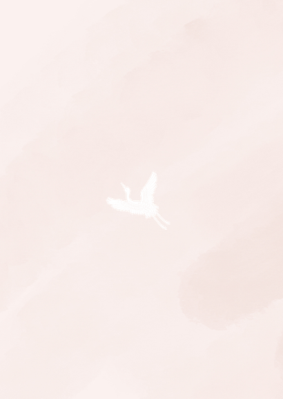 Mooie geboortekaartjes met goudfolie kraanvogel in roze Achterkant