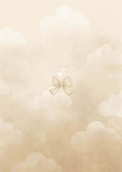 Neutraal geboortekaartje teddybeertje aan ballon met strik Achterkant