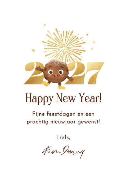 Nieuwjaarskaart boogkaart vuurwerk 2027 foto oliebol Achterkant