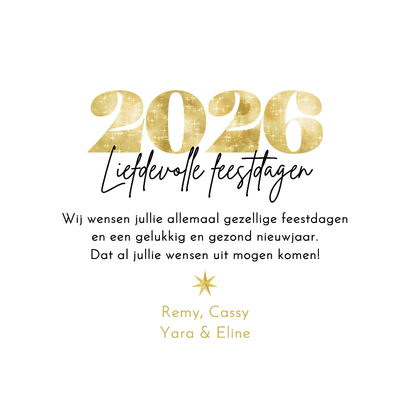Nieuwjaarskaart hartvorm sterren vuurwerk foto goud 2026 Achterkant