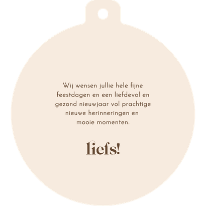 Nieuwjaarskaartje kerstbalvorm 2027 goud waterverf bruin Achterkant