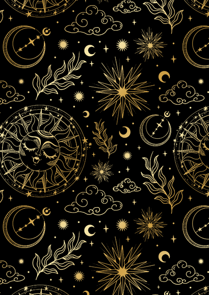 Originele bedankkaart astrologie zon met goudfolie Achterkant