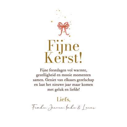 Originele kerstkaart collage kerstboom kleurrijke strikjes Achterkant