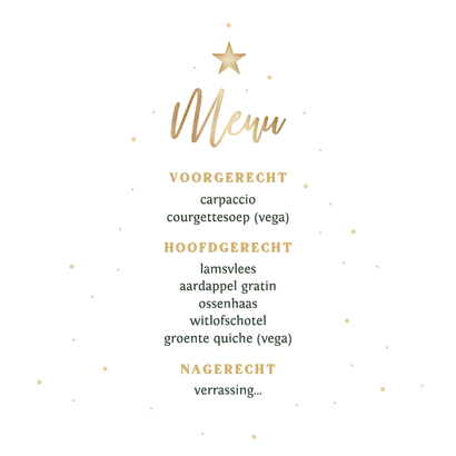 Originele menukaart kerstdiner met bestek kerstboom Achterkant