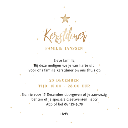 Originele uitnodiging kerstdiner met bestek boom Achterkant