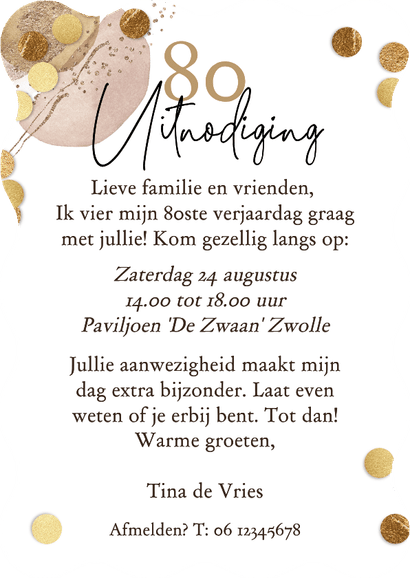 Originele uitnodiging verjaardag 80 jaar zilver cijferballon Achterkant