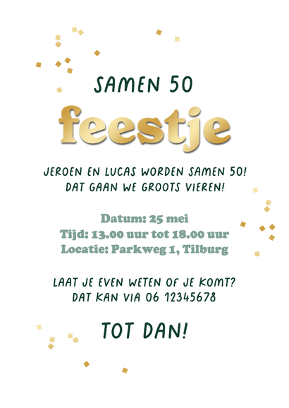 Pilvorm uitnodiging dubbel feest verjaardag ballonnen groen Achterkant