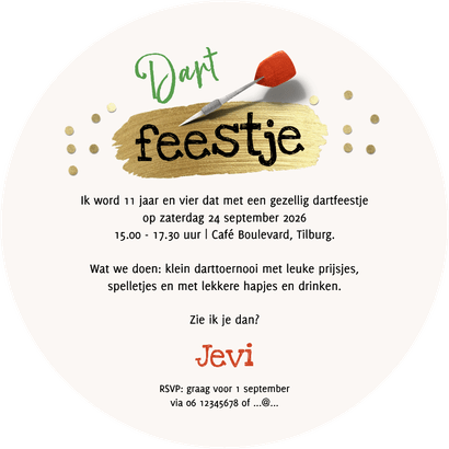 Ronde dart kaart kinderfeestje foto confetti Achterkant