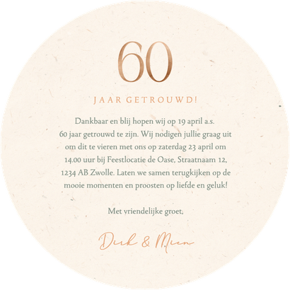 Ronde jubileum uitnodiging 60 jaar met bloemen Achterkant