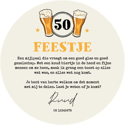 Ronde kaart bierviltje krijtbord stoer verjaardag feestje 50 Achterkant