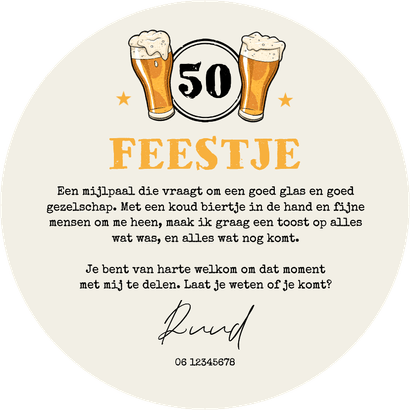 Ronde kaart bierviltje krijtbord stoer verjaardag feestje 50 Achterkant
