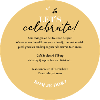 Ronde kaart jubileumfeest gouden plaat vinyl 50 jaar feest Achterkant