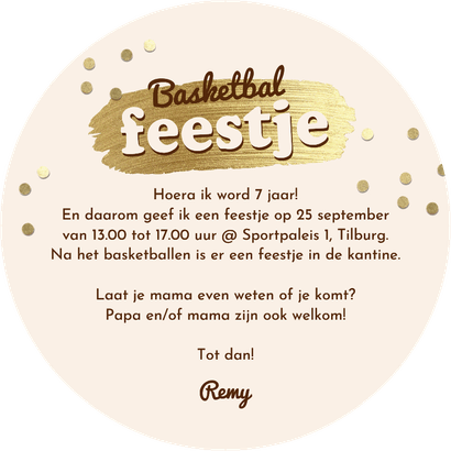 Ronde kaart kinderfeestje basketbal sport feestje  Achterkant