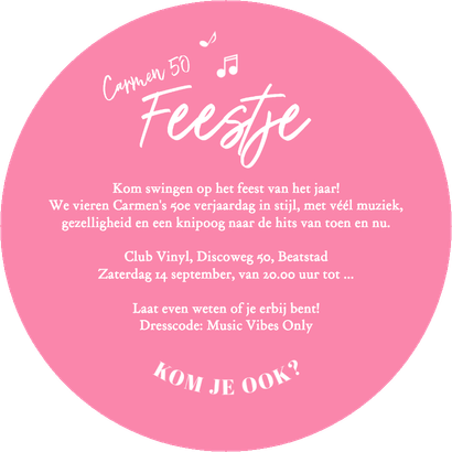 Ronde kaart LP plaat muziek vinyl feestje vrouw 50 Achterkant