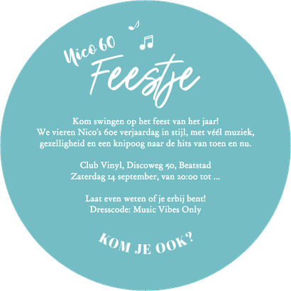 Ronde kaart marble vinyl LP blauw feestje man 60 jaar muziek Achterkant