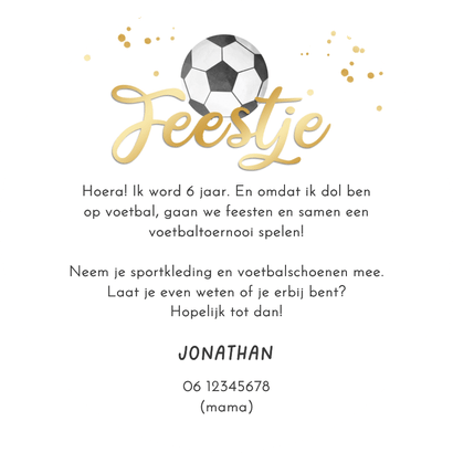 Ronde kaart voetbal kinderfeestje uitnodiging toernooi foto Achterkant