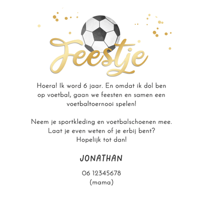 Ronde kaart voetbal kinderfeestje uitnodiging toernooi foto Achterkant