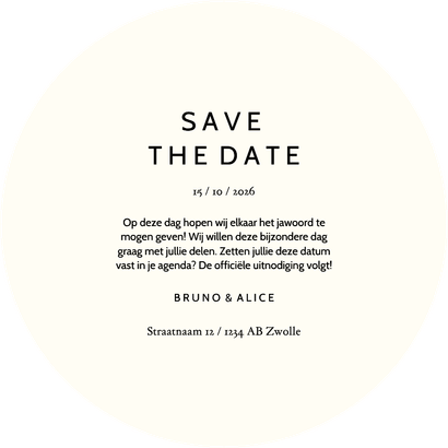 Ronde save the date zwarte lijntekening van bloemen Achterkant