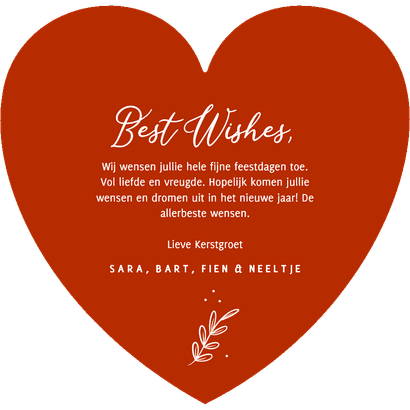 Rood kerstkaartje hart met takjes merry christmas Achterkant