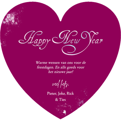  Roze hartje nieuwjaarskaart met holografisch new year Achterkant