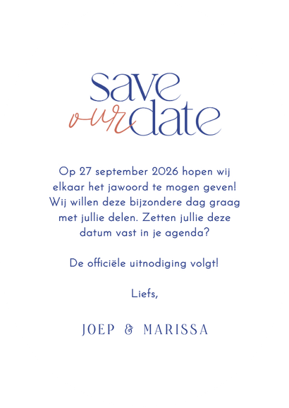 Save the date kaartje ovaal met roze streepjes save our date Achterkant