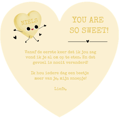 Snoephartje valentijnskaart met naam en eigen tekst Achterkant