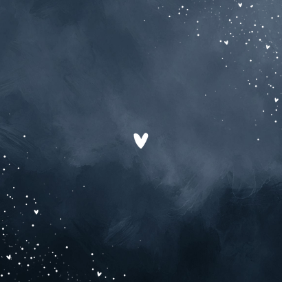 Stijlvol geboortekaartje blauw waterverf zilver spettertjes Achterkant