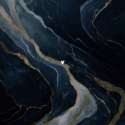 Stijlvol geboortekaartje marmerlook donkerblauw met goud Achterkant