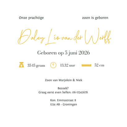 Stijlvol groengeboortekaartje jongen in hartvorm uitgesneden Achterkant