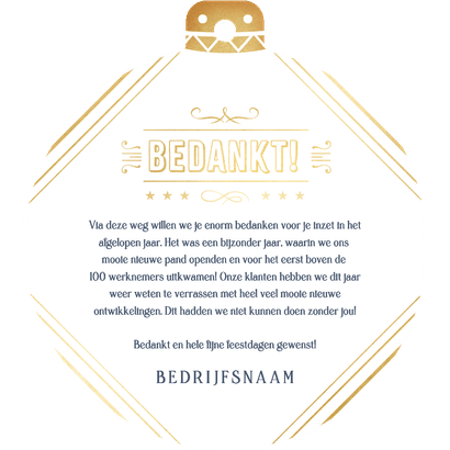 Stijlvolle bedankt kerstkaart in kerstbalvorm Achterkant