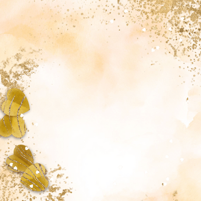 Stijlvolle communiekaart waterverf confetti goud foto Achterkant