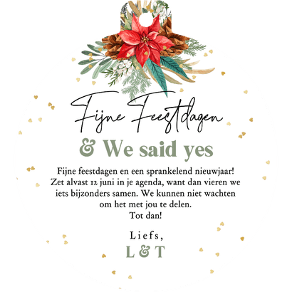 Stijlvolle kerstkaart save the date botanisch harten goud Achterkant