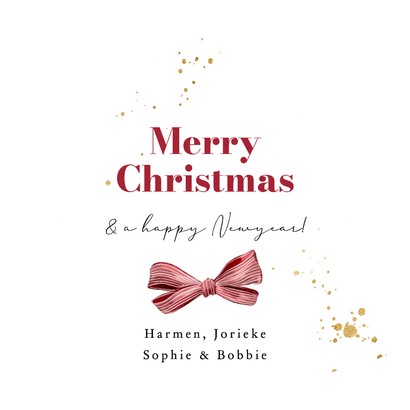 Stijlvolle kerstkaart strik watercolor kerstbal foto streep Achterkant